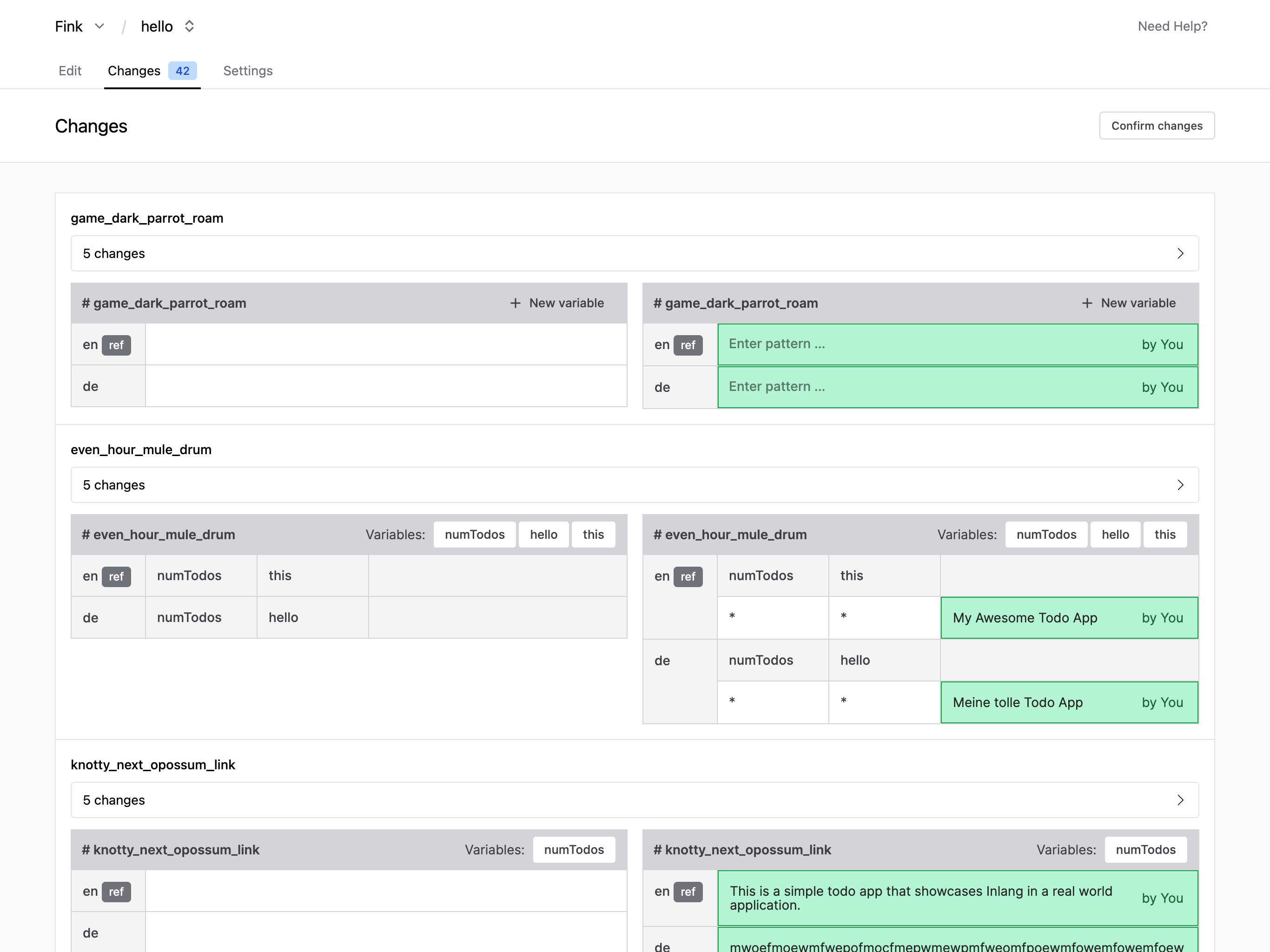 Fink localization app with change tracking